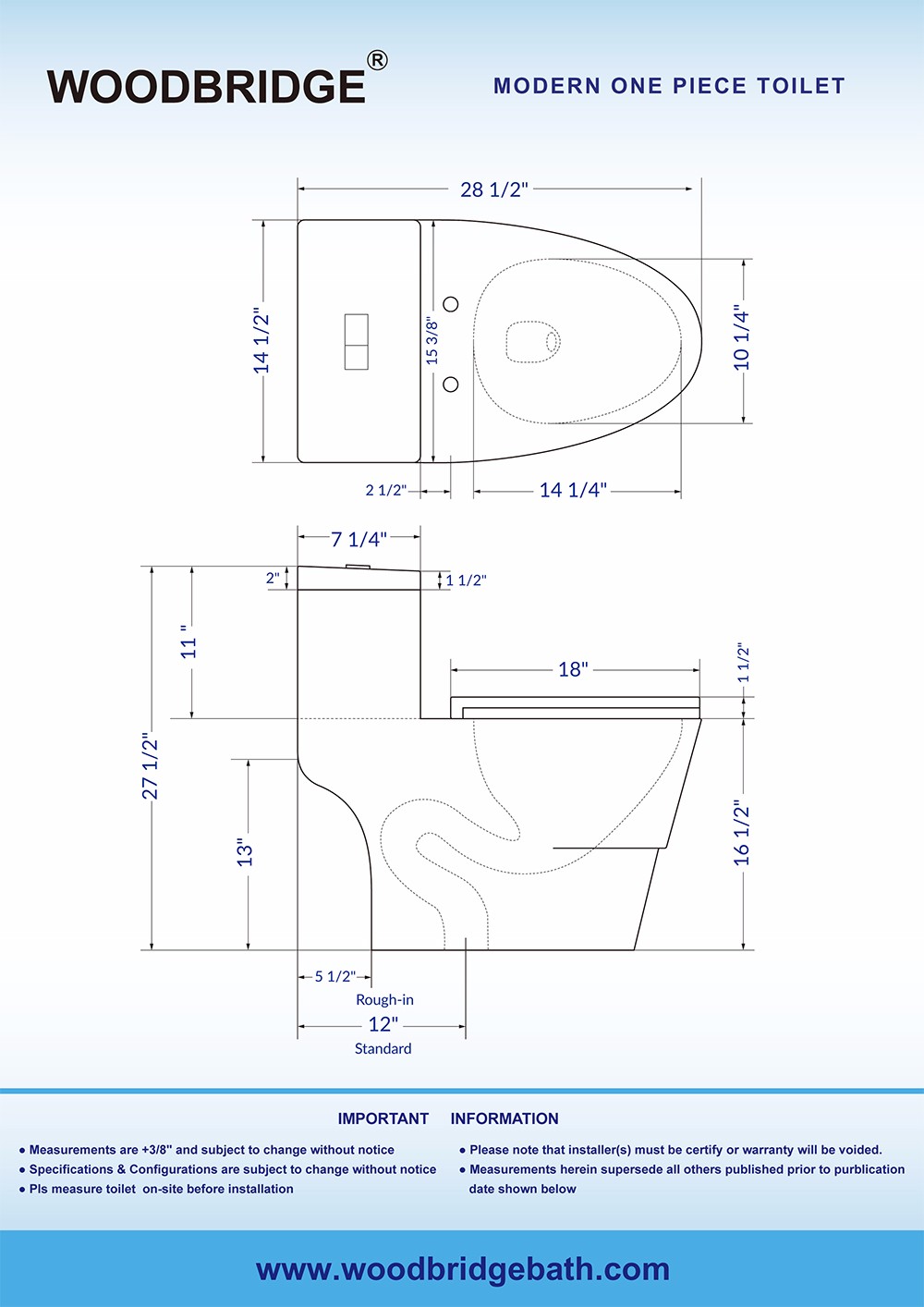 ᐅ【WOODBRIDGEBath T0019, Dual Flush Elongated One Piece Toilet with
