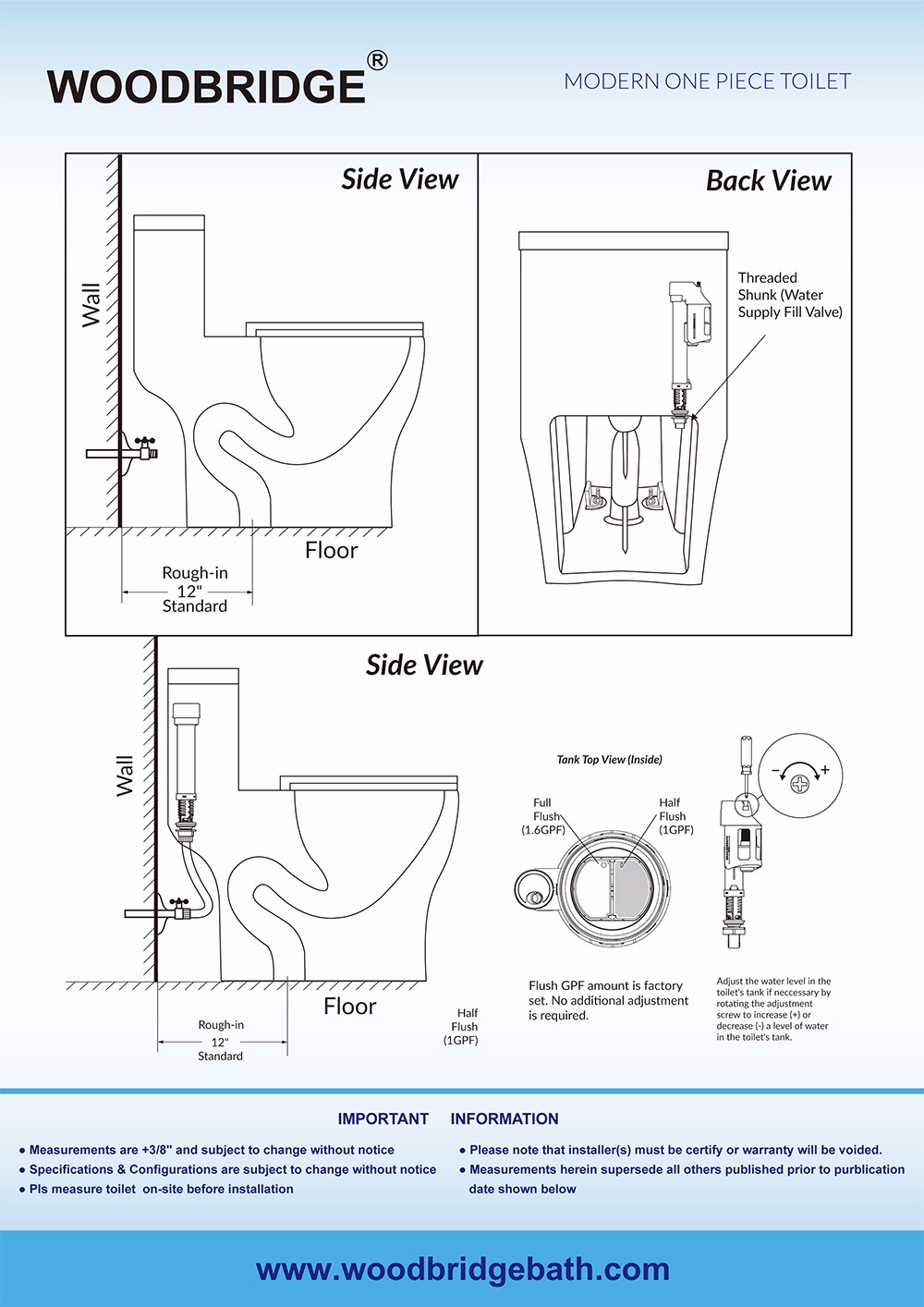 ᐅ【WOODBRIDGE Moder Design, Elongated One piece Toilet Dual flush 1.0/1.