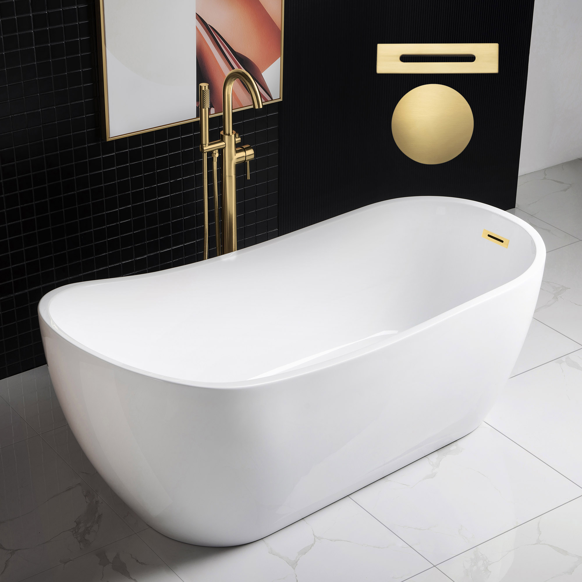 ᐅ【WOODBRIDGE 67" Acrylic Freestanding Bathtub Contemporary Soaking Tub