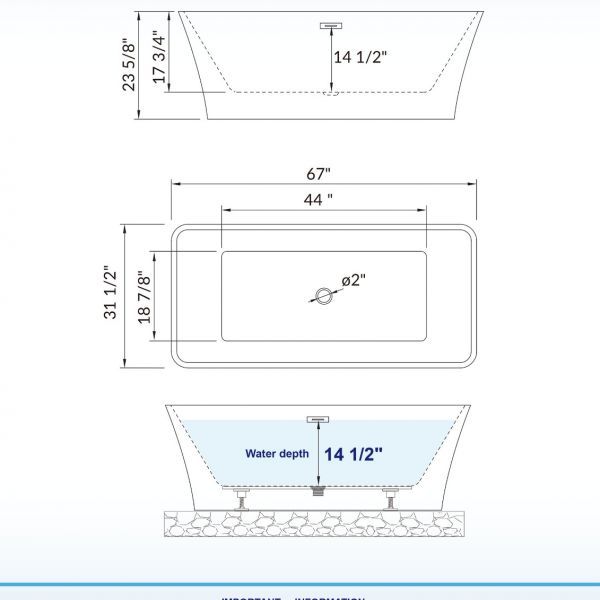 ᐅ【WOODBRIDGE 67" Acrylic Freestanding Bathtub Contemporary Soaking Tub