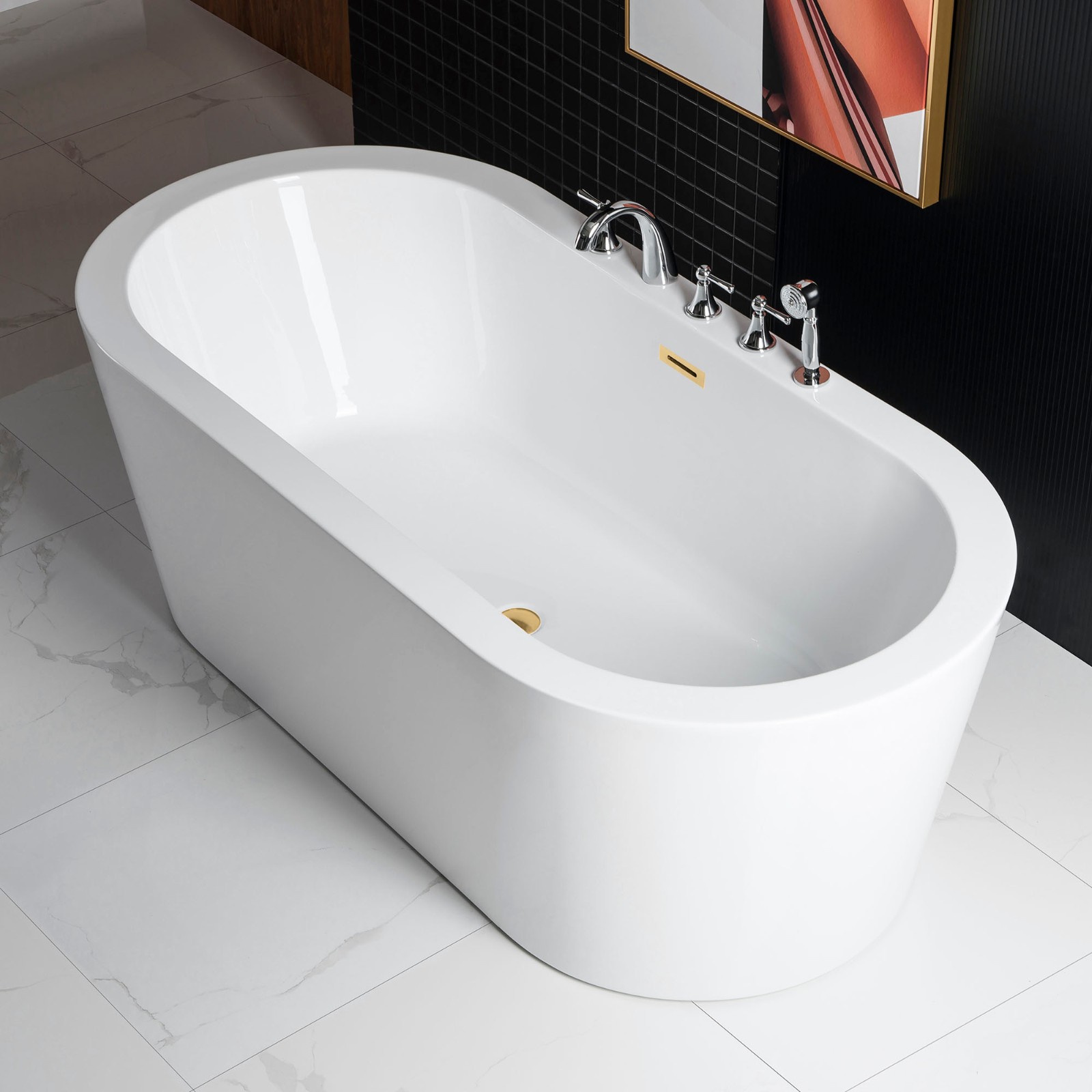 ᐅ【WOODBRIDGE 59" Acrylic Freestanding Bathtub Contemporary Soaking Tub