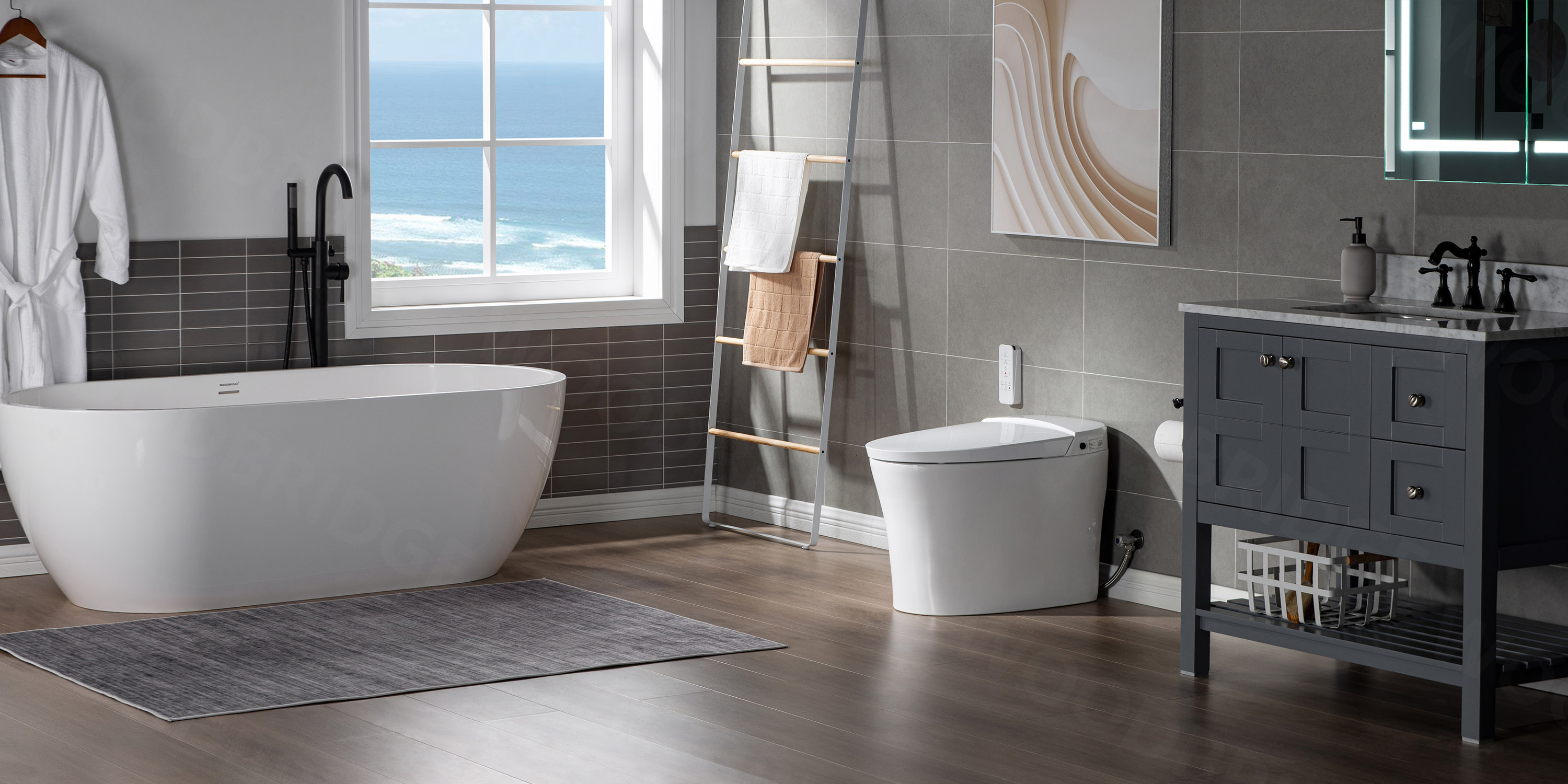【WOODBRIDGE 59" Acrylic Freestanding Bathtub Contemporary Soaking Tub