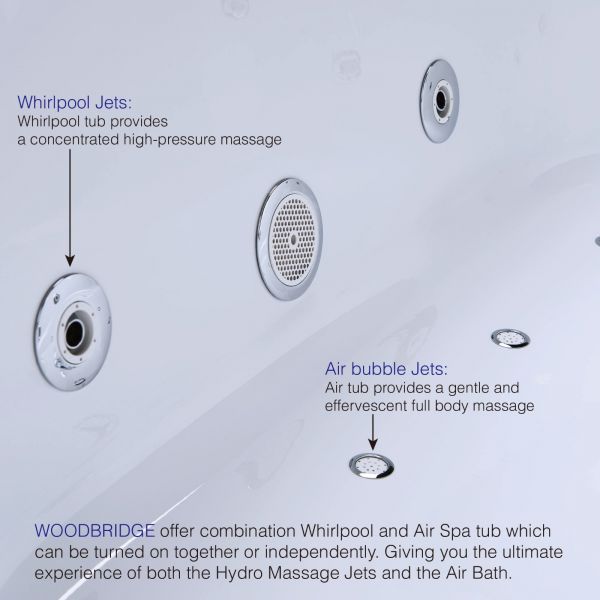 ᐅ【WOODBRIDGE 67" x 32" Whirlpool Water Jetted and Air Bubble Freestanding Bathtub, B0030