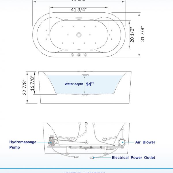 ᐅ【WOODBRIDGE 67" x 32" Whirlpool Water Jetted and Air Bubble