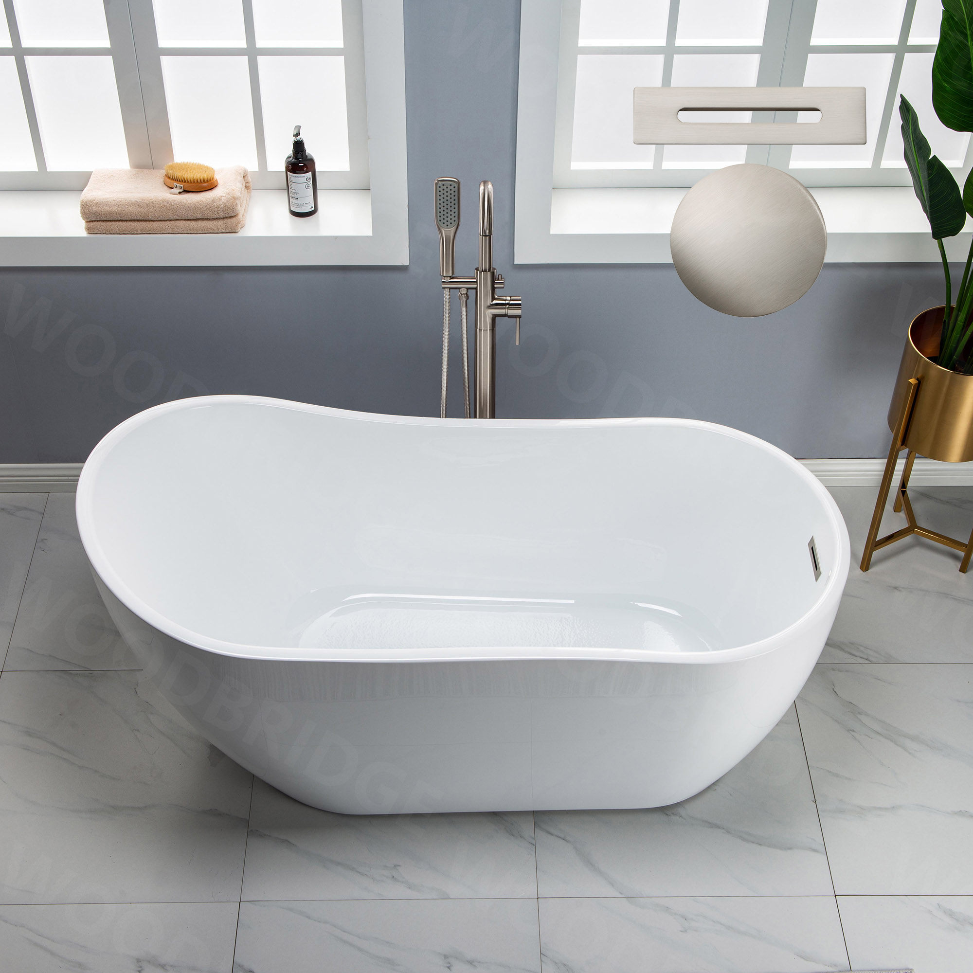 ᐅ【WOODBRIDGE 59" Acrylic Freestanding Bathtub Contemporary Soaking Tub