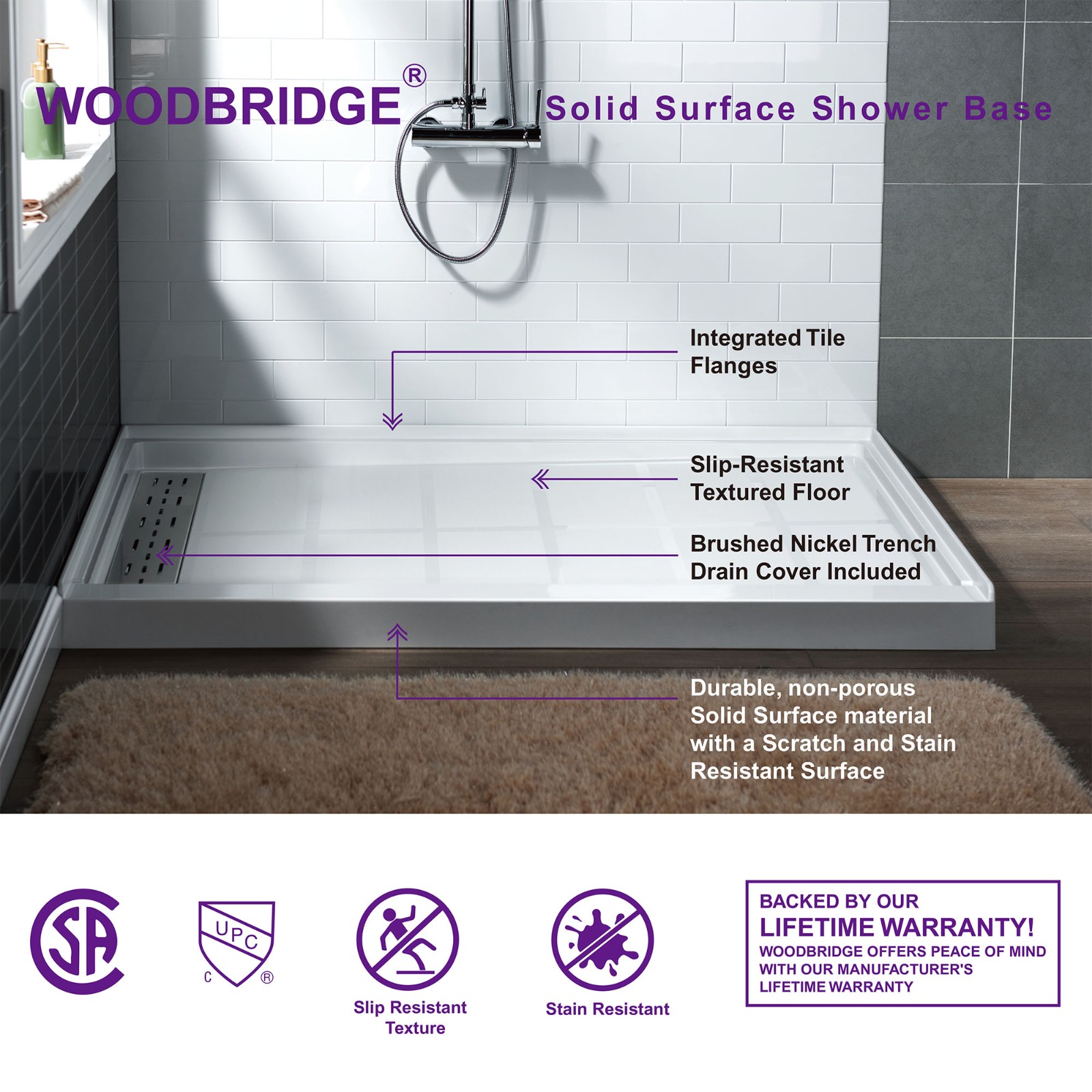ᐅ【WOODBRIDGE SBR60341000L Solid Surface Shower Base with Recessed