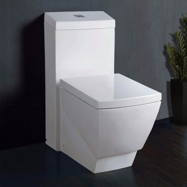 WOODBRIDGE T-0020 Dual Flush Elongated One Piece Toilet , Chair Height with Soft Closing Seat, Deluxe Square Design