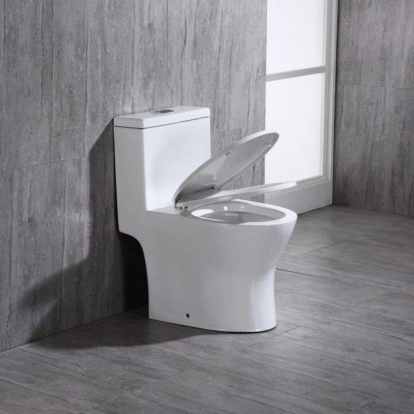 WOODBRIDGEBath T-0031 WOODBRIDGE T-0031 Short Compact Tiny One Piece Toilet with Soft Closing Seat, Small Toilet