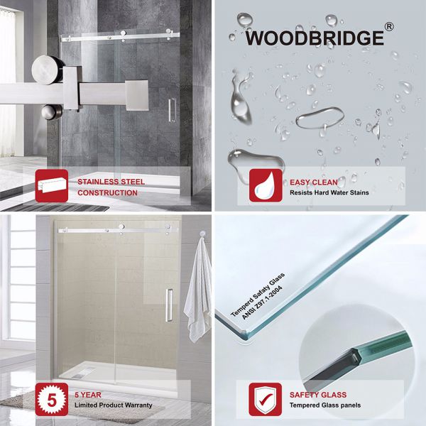 ᐅ【WOODBRIDGE Frameless Shower Doors 56-60 Width x 76Height