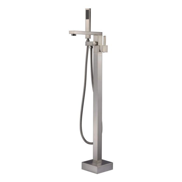  WOODBRIDGE F0003BN Contemporary Single Handle Floor Mount Freestanding Tub Filler Faucet with Hand shower in Brushed Nickel Finish._10666