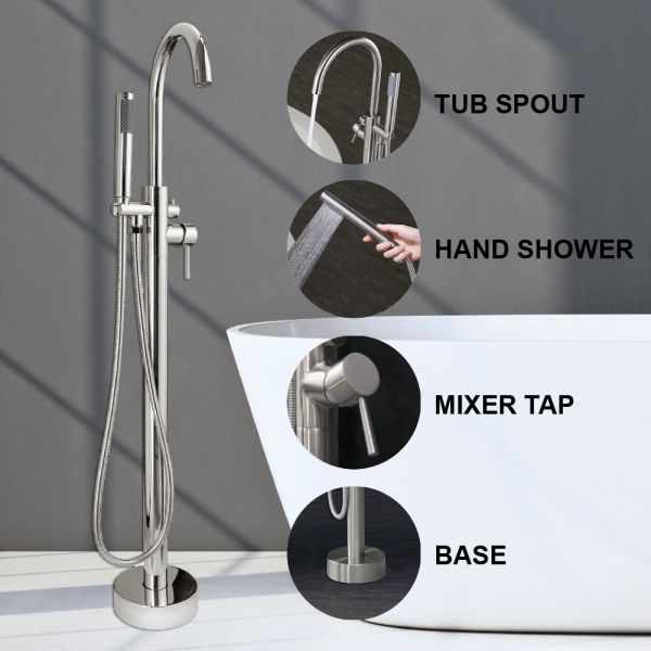  WOODBRIDGE F0001BNRD Contemporary Single Handle Floor Mount Freestanding Tub Filler Faucet with Hand shower in Brushed Nickel Finish._11099