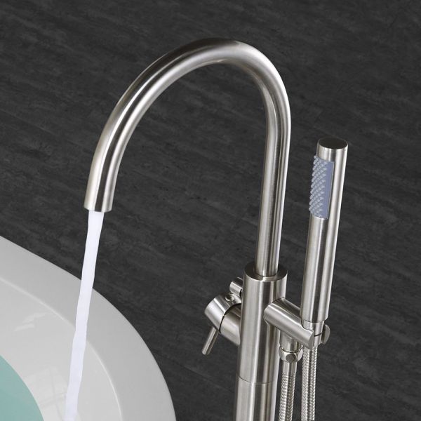 WOODBRIDGE F0001BNRD Contemporary Single Handle Floor Mount Freestanding Tub Filler Faucet with Hand shower in Brushed Nickel Finish._11100
