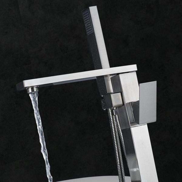  WOODBRIDGE F0003BN Contemporary Single Handle Floor Mount Freestanding Tub Filler Faucet with Hand shower in Brushed Nickel Finish._10660