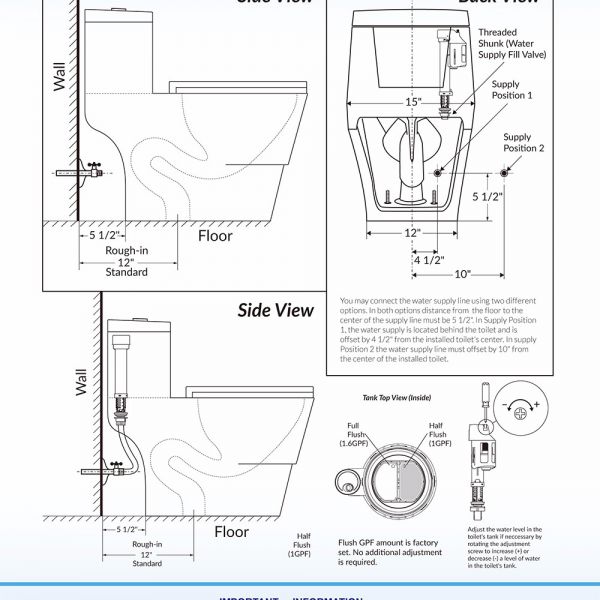 ᐅ【WOODBRIDGEBath T-0019, Dual Flush Elongated One Piece Toilet