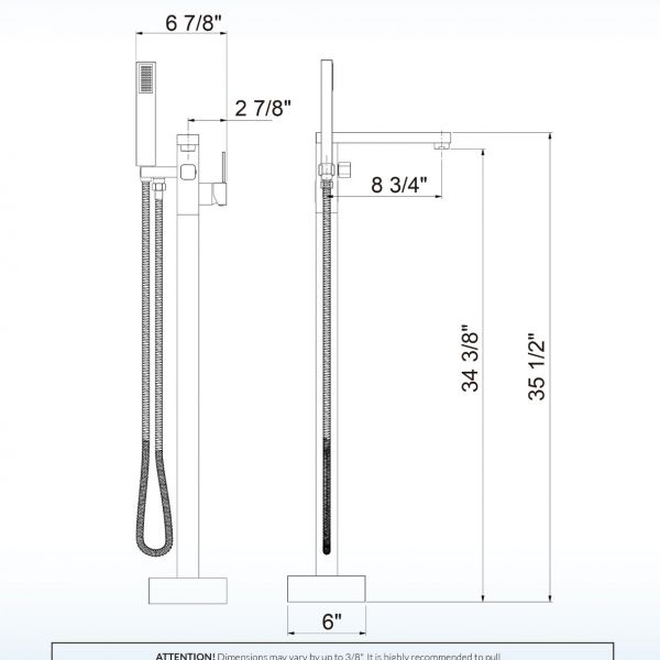  WOODBRIDGE F0004CH Contemporary Single Handle Floor Mount Freestanding Tub Filler Faucet with Hand shower in Chrome Finish._10388