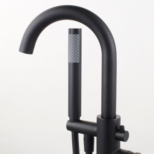  WOODBRIDGE F0006BLRD Contemporary Single Handle Floor Mount Freestanding Tub Filler Faucet with Hand shower in Matte Black Finish._10377