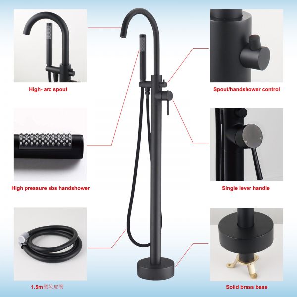  WOODBRIDGE F0006BLRD Contemporary Single Handle Floor Mount Freestanding Tub Filler Faucet with Hand shower in Matte Black Finish._10375