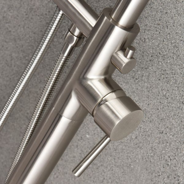  WOODBRIDGE F0001BNRD Contemporary Single Handle Floor Mount Freestanding Tub Filler Faucet with Hand shower in Brushed Nickel Finish._11103