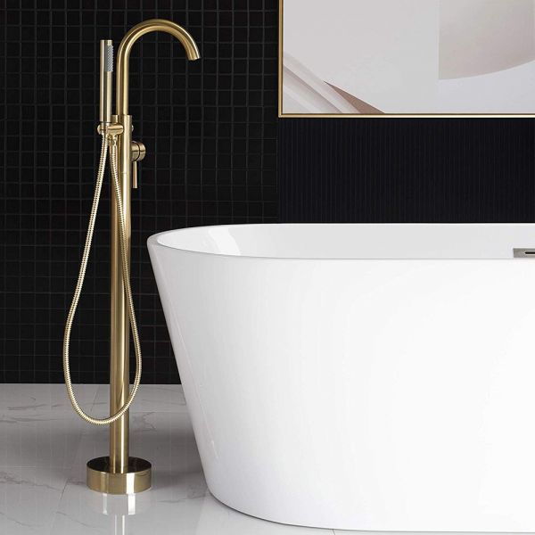  WOODBRIDGE F0007BGRD Contemporary Single Handle Floor Mount Freestanding Tub Filler Faucet with Hand shower in Brushed Gold Finish.
