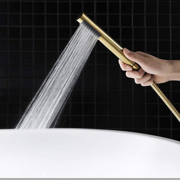  WOODBRIDGE F0007BGRD Contemporary Single Handle Floor Mount Freestanding Tub Filler Faucet with Hand shower in Brushed Gold Finish._10032