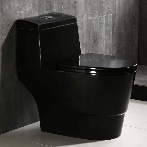 WOODBRIDGEE One Piece Toilet with Soft Closing Seat, Chair Height, 1.28 GPF Dual, Water Sensed, 1000 Gram MaP Flushing Score Toilet, B0941, Black