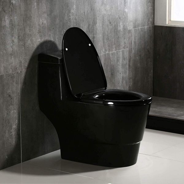 WOODBRIDGEE One Piece Toilet with Soft Closing Seat, Chair Height, 1.28 GPF Dual, Water Sensed, 1000 Gram MaP Flushing Score Toilet, B0941, Black