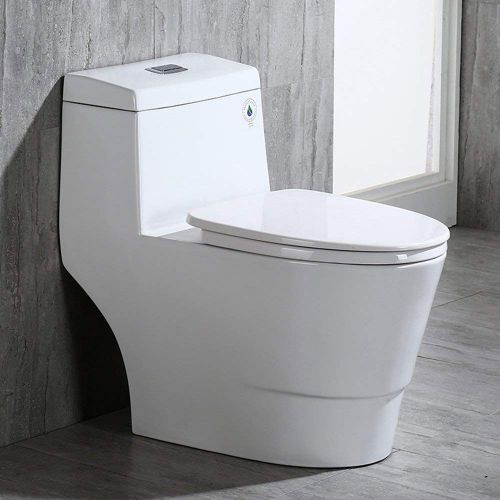 WOODBRIDGE T-0019, Dual Flush Elongated One Piece Toilet with Soft Closing Seat, Comfort Height, Water Sense, High-Efficiency, T-0019 Rectangle Button