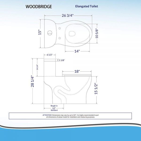 WOODBRIDGE B0933-2/T-0033L T-0033 Dual Flush Elongated One Piece Toilet with Soft Closing Seat, WHITE