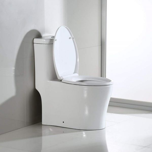  WOODBRIDGE B0933-2/T-0033L T-0033 Dual Flush Elongated One Piece Toilet with Soft Closing Seat, WHITE