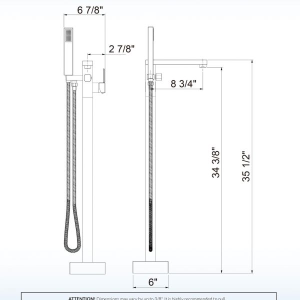  WOODBRIDGE F0003BN Contemporary Single Handle Floor Mount Freestanding Tub Filler Faucet with Hand shower in Brushed Nickel Finish._10663