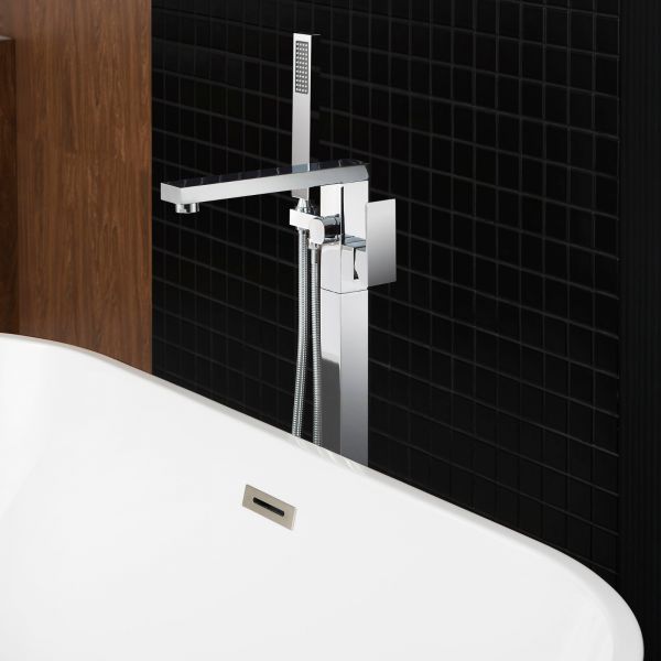  WOODBRIDGE F0004CH Contemporary Single Handle Floor Mount Freestanding Tub Filler Faucet with Hand shower in Chrome Finish._10390