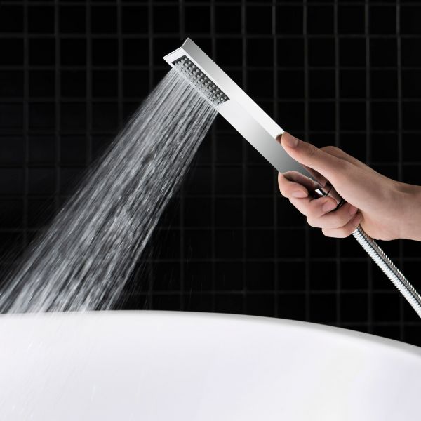  WOODBRIDGE F0004CH Contemporary Single Handle Floor Mount Freestanding Tub Filler Faucet with Hand shower in Chrome Finish._10386