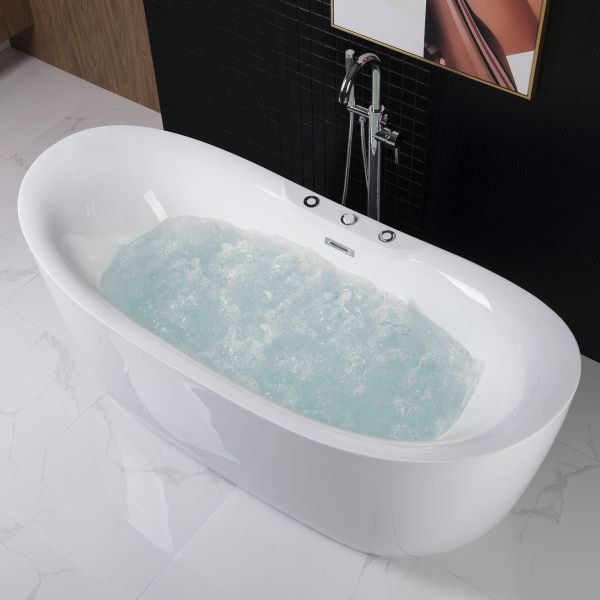 ᐅ【WOODBRIDGE 71 Whirlpool Water Jetted and Air Bubble Freestanding Bathtub -BTS1611/B0034-WOODBRIDGE】