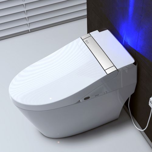 WOODBRIDGE B-0960S 1.28 GPF Single Flush Toilet with Intelligent Smart Bidet Seat and Wireless Remote Control, Chair Height, Auto Flush, Auto Open & Auto Close