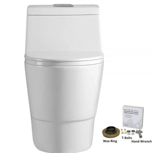  WOODBRIDGE T-0019, Dual Flush Elongated One Piece Toilet with Soft Closing Seat, Chair Height, Water Sense, High-Efficiency, T-0019 Rectangle Button_9912