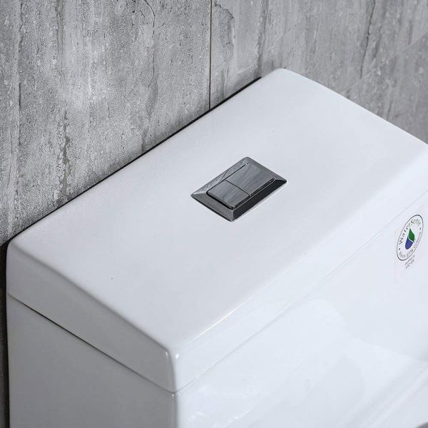  WOODBRIDGE T-0019, Dual Flush Elongated One Piece Toilet with Soft Closing Seat, Chair Height, Water Sense, High-Efficiency, T-0019 Rectangle Button_9920