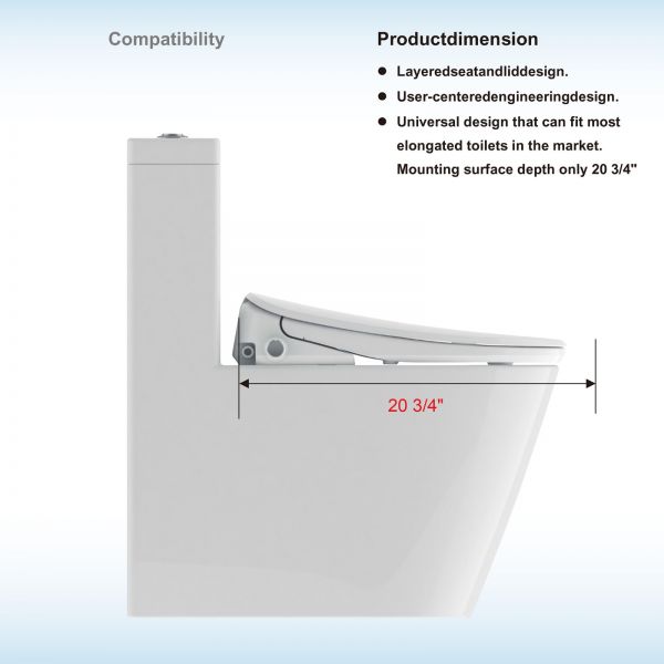  WOODBRIDGE Elongated Smart Bidet Toilet Seat, Electronic Advanced Self Cleaning, SoftClose Lid, Automatic Deodorization, Model: BID 02_9035