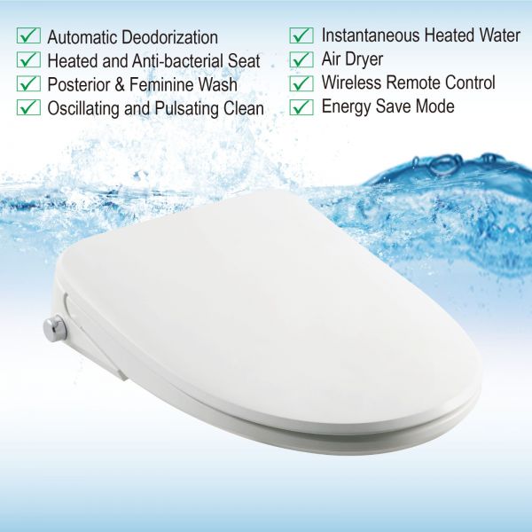  WOODBRIDGE Elongated Smart Bidet Toilet Seat, Electronic Advanced Self Cleaning, SoftClose Lid, Automatic Deodorization, Model: BID 02_9028