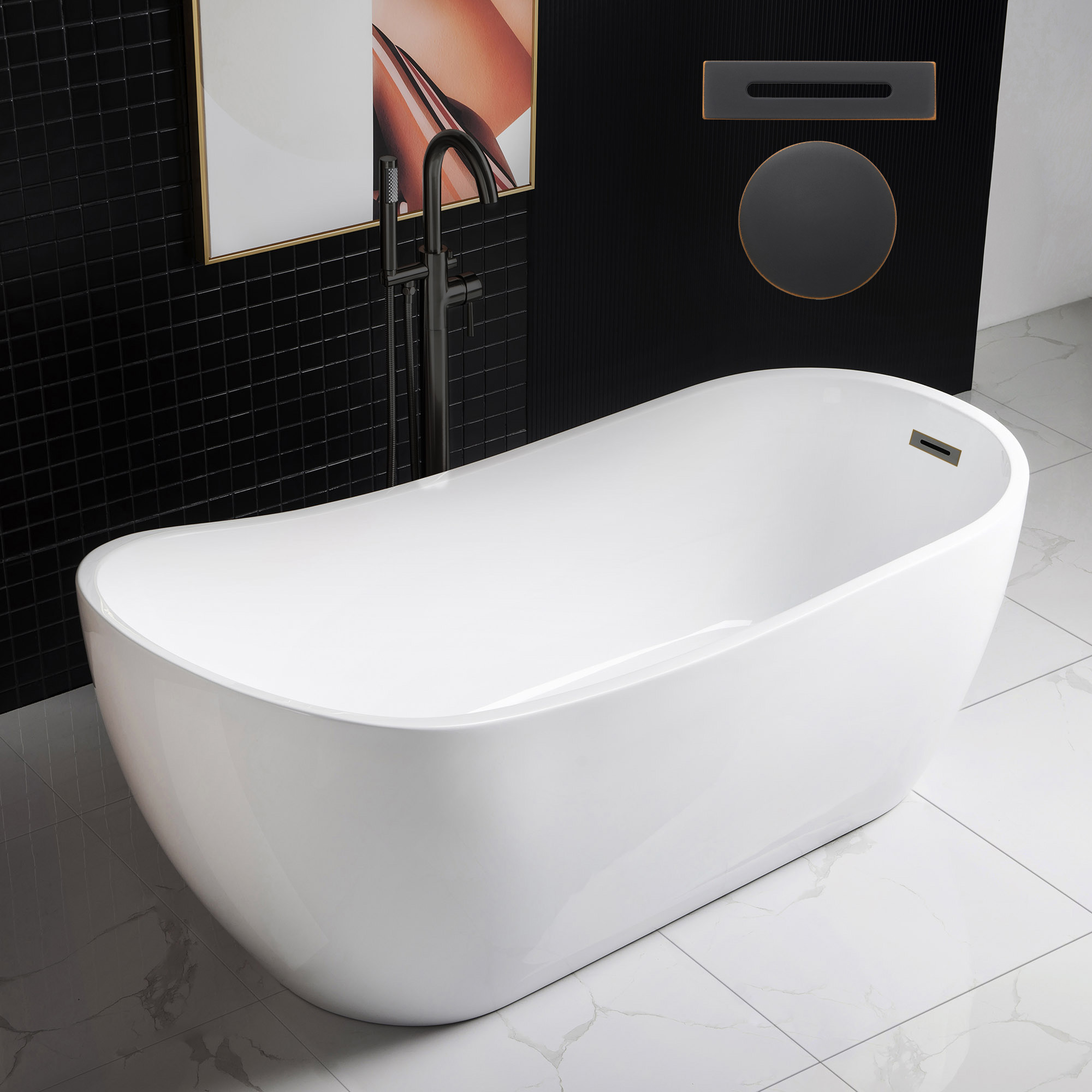 ᐅ【WOODBRIDGE 67" Acrylic Freestanding Bathtub Contemporary Soaking Tub