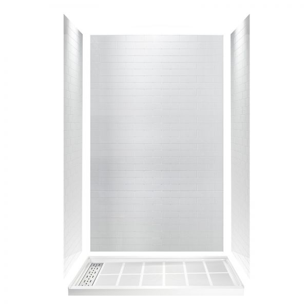  WOODBRIDGE SWP603696-1-SU-H Solid Surface 3-Panel Shower Wall Kit, 36-in L x 60-in W x 96-in H, Staggered Brick Pattern, High Gloss, White_8471