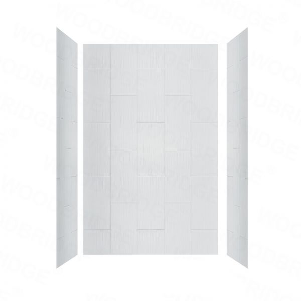  WOODBRIDGE SWP603296-3-SB-M Solid Surface 3-Panel Shower Wall Kit, 32-in L x 60-in W x 96-in H, Stacked Block in a Staggered Vertical Pattern. Matte Finish, White_8464