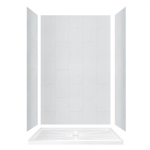  WOODBRIDGE SWP603296-3-SB-M Solid Surface 3-Panel Shower Wall Kit, 32-in L x 60-in W x 96-in H, Stacked Block in a Staggered Vertical Pattern. Matte Finish, White_8465