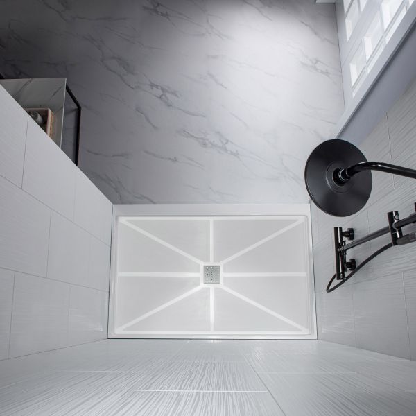  WOODBRIDGE SWP603296-3-SB-M Solid Surface 3-Panel Shower Wall Kit, 32-in L x 60-in W x 96-in H, Stacked Block in a Staggered Vertical Pattern. Matte Finish, White_8466