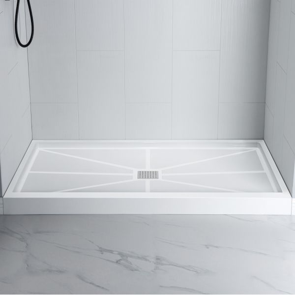  WOODBRIDGE SWP603296-3-SB-M Solid Surface 3-Panel Shower Wall Kit, 32-in L x 60-in W x 96-in H, Stacked Block in a Staggered Vertical Pattern. Matte Finish, White_8467