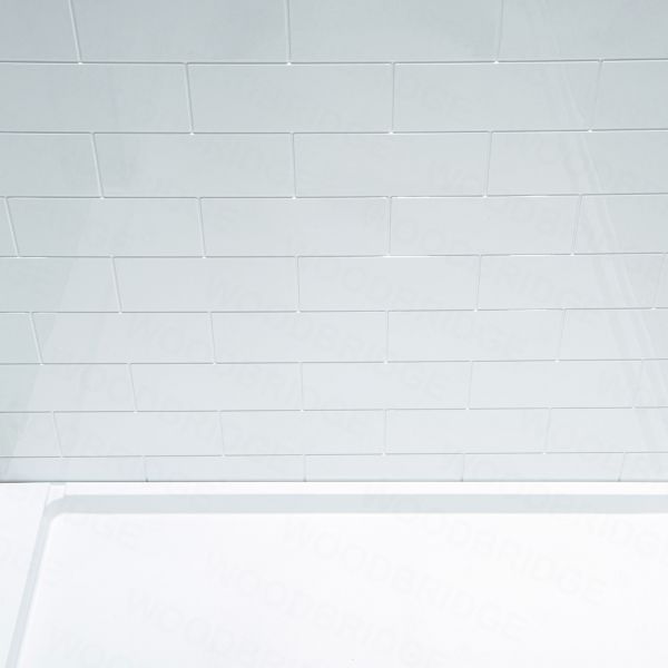  WOODBRIDGE SWP603696-1-SU-H Solid Surface 3-Panel Shower Wall Kit, 36-in L x 60-in W x 96-in H, Staggered Brick Pattern, High Gloss, White_8472