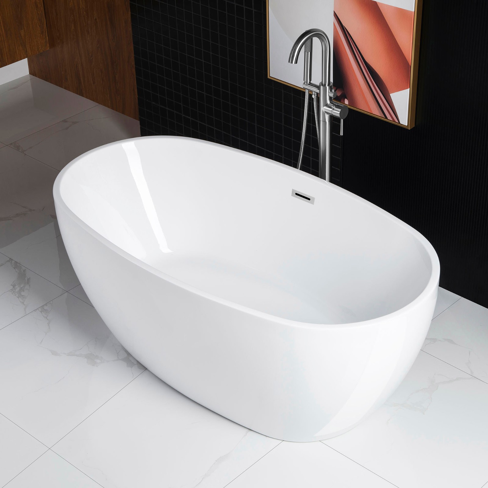 ᐅ【WOODBRIDGE 59" Acrylic Freestanding Bathtub Contemporary Soaking Tub