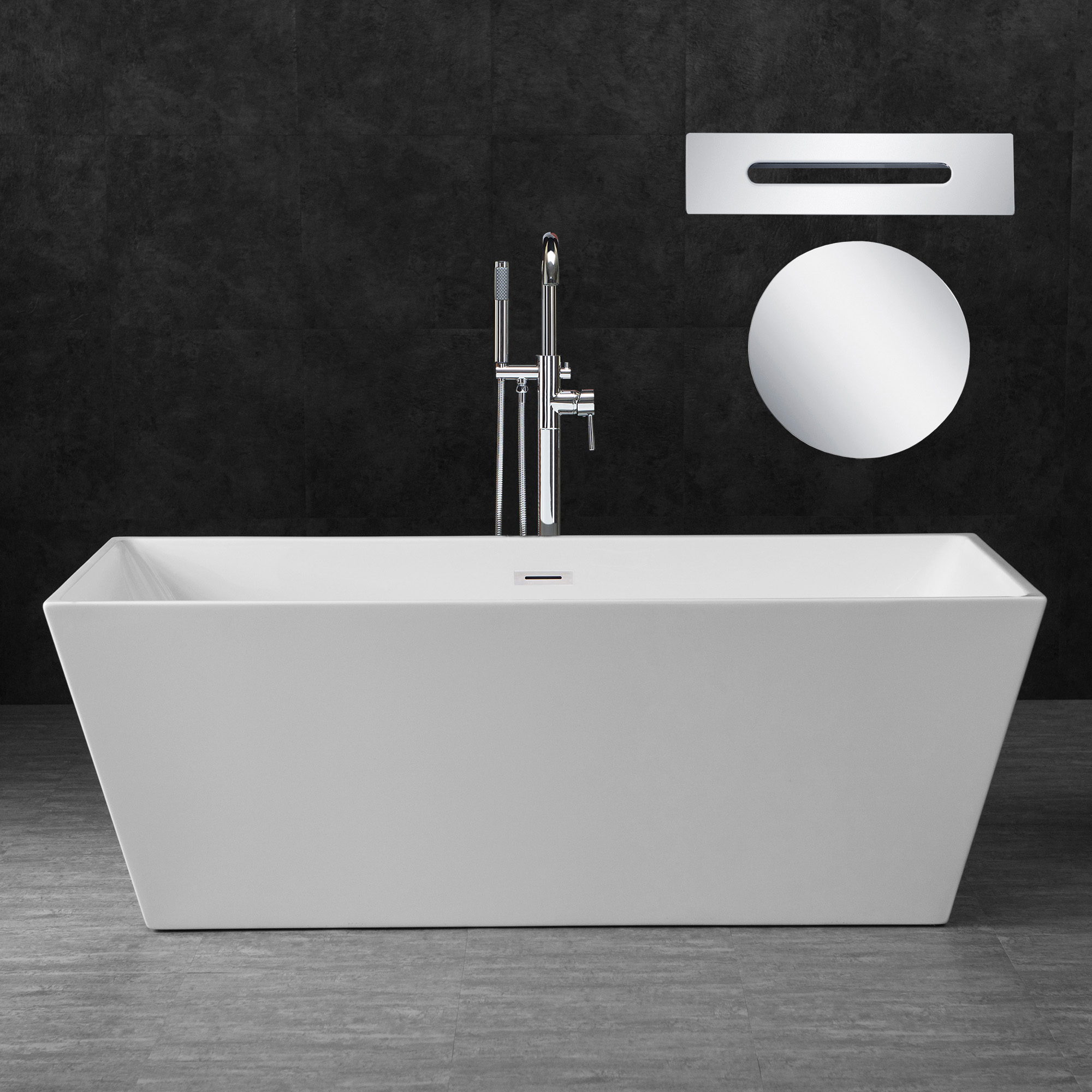 ᐅ【WOODBRIDGE 67" Acrylic Freestanding Bathtub Contemporary Soaking Tub