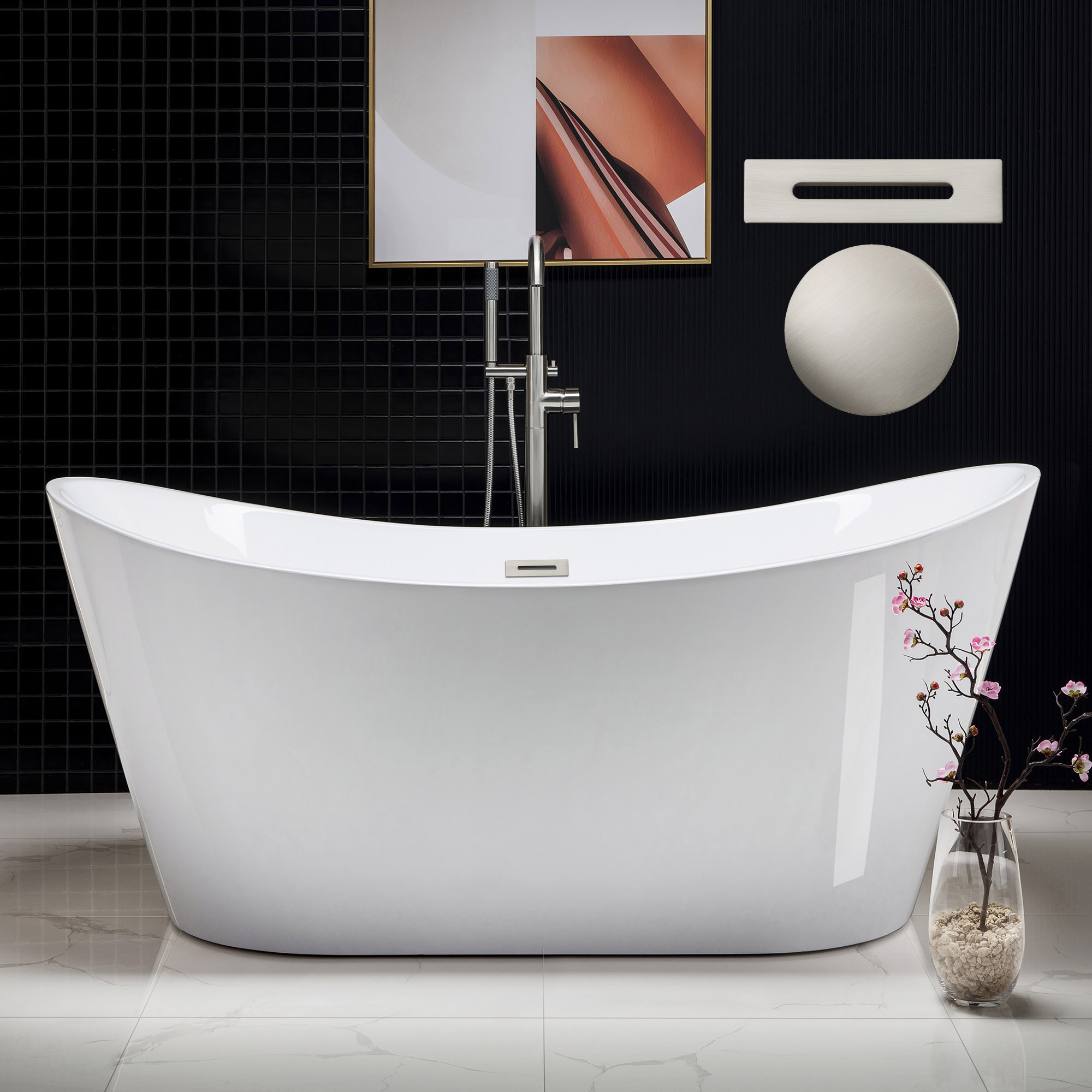 ᐅ【WOODBRIDGE 67" Acrylic Freestanding Bathtub Contemporary Soaking Tub