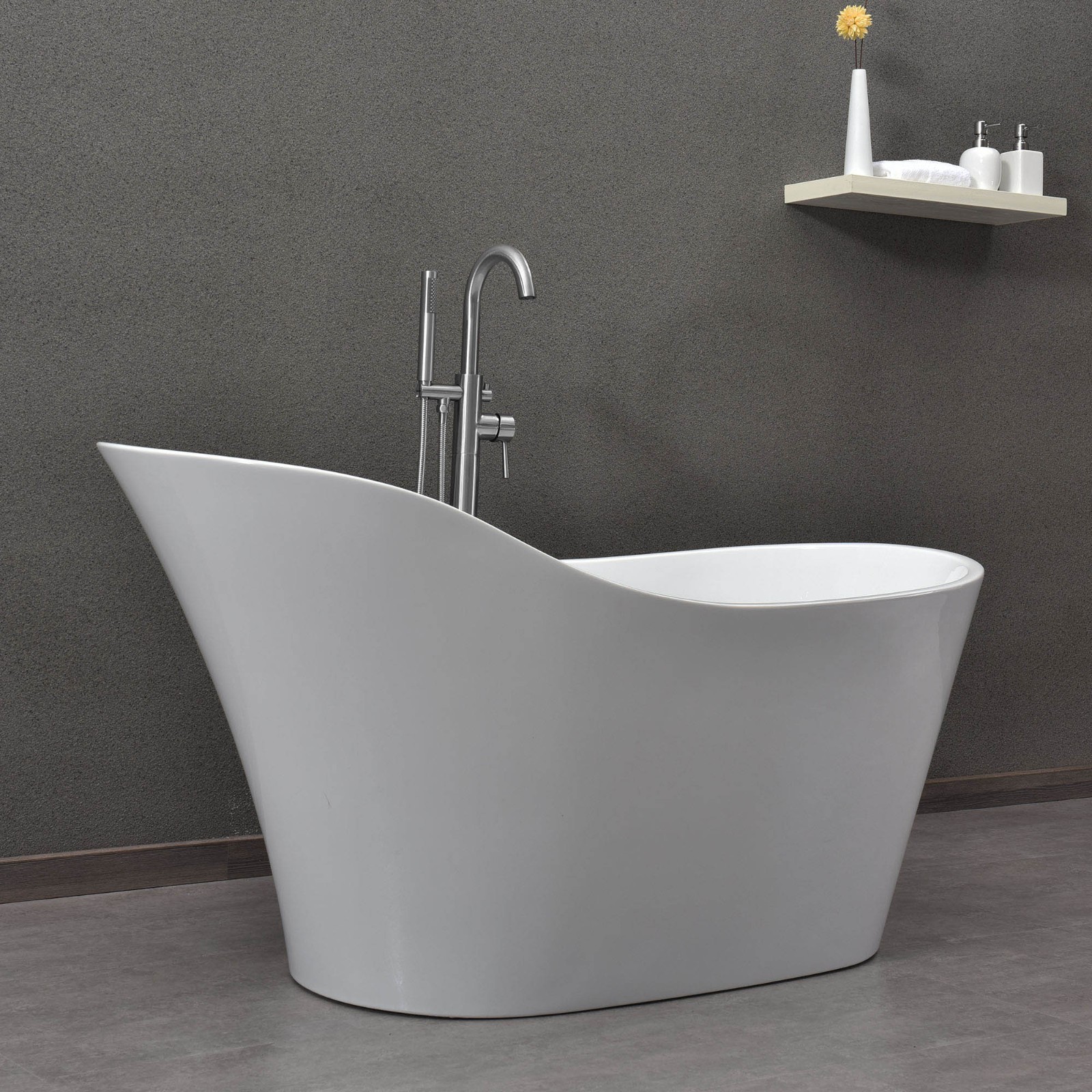 ᐅ【WOODBRIDGE 59" Acrylic Freestanding Bathtub Contemporary Soaking Tub