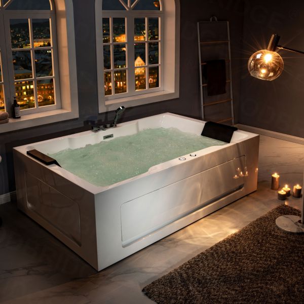 ᐅ【WOODBRIDGE 2 Person Freestanding Massage Hydrotherapy Bathtub Hot Tub Spa,  with Inline Heater. BTS-0090, WHITE-WOODBRIDGE】